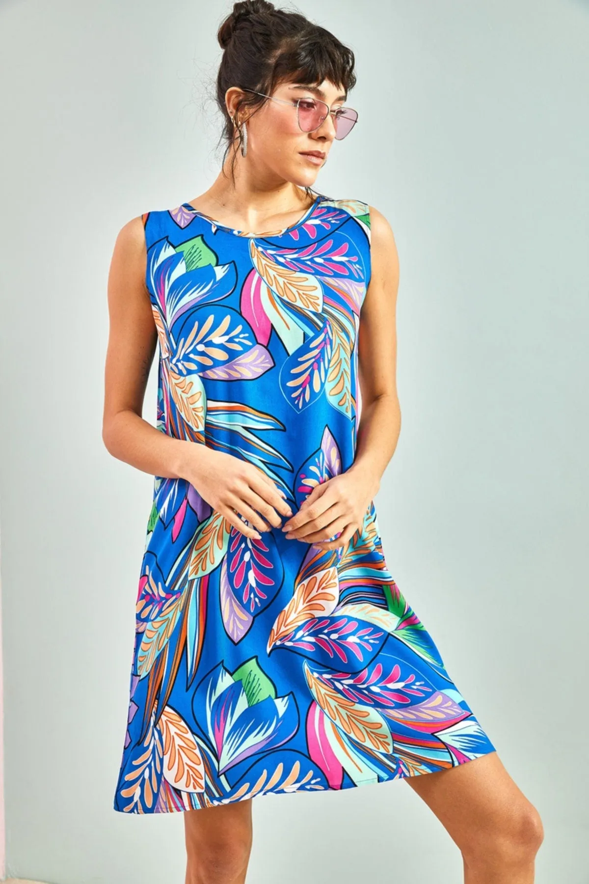 Multi Patterned Backless Viscose Dress, Boho Style Summer Fashion Mini Dress,Colorful Floral Prints Dress, Party Dress,Boho Style Cute Dress