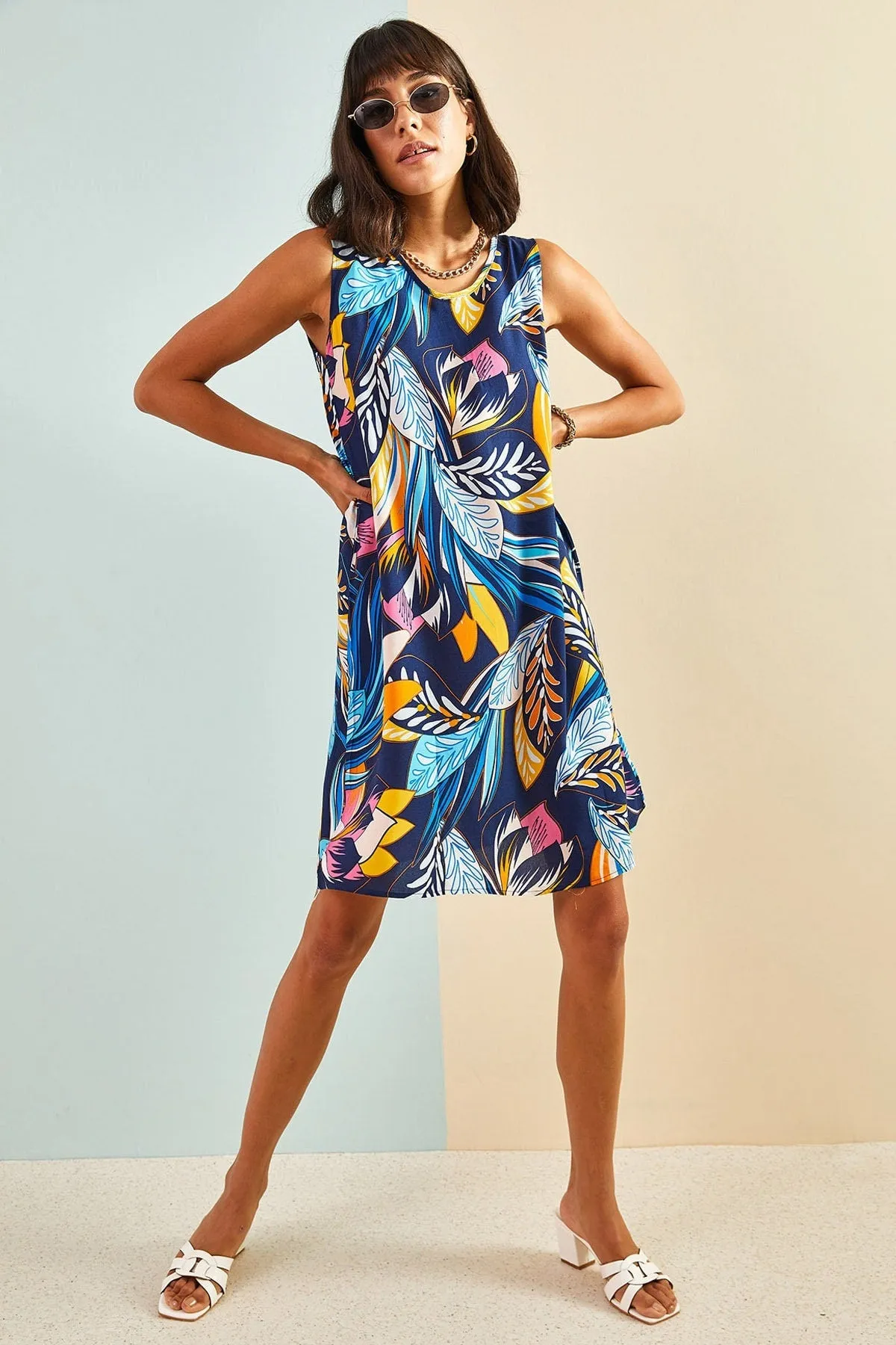 Multi Patterned Backless Viscose Dress, Boho Style Summer Fashion Mini Dress,Colorful Floral Prints Dress, Party Dress,Boho Style Cute Dress