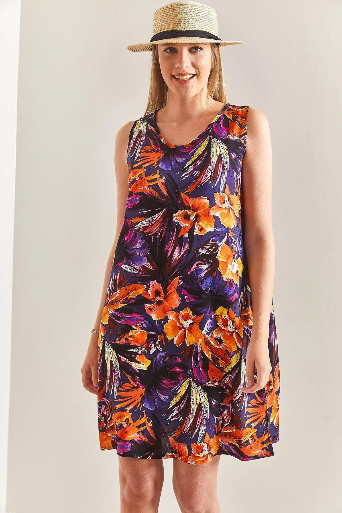 Multi Patterned Backless Viscose Dress, Boho Style Summer Fashion Mini Dress,Colorful Floral Prints Dress, Party Dress,Boho Style Cute Dress