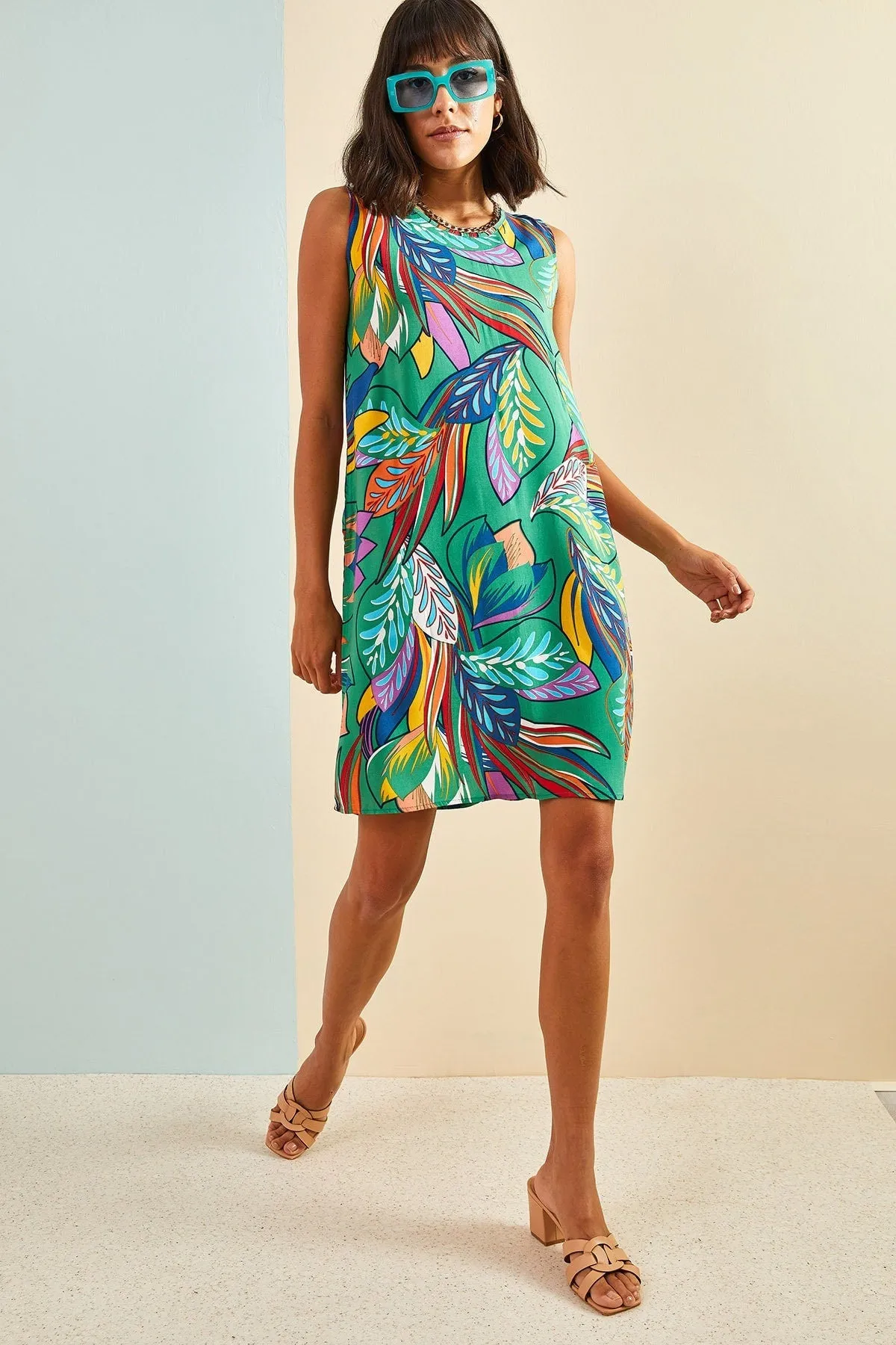 Multi Patterned Backless Viscose Dress, Boho Style Summer Fashion Mini Dress,Colorful Floral Prints Dress, Party Dress,Boho Style Cute Dress