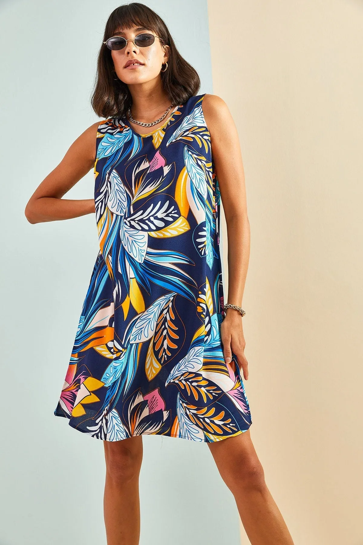 Multi Patterned Backless Viscose Dress, Boho Style Summer Fashion Mini Dress,Colorful Floral Prints Dress, Party Dress,Boho Style Cute Dress