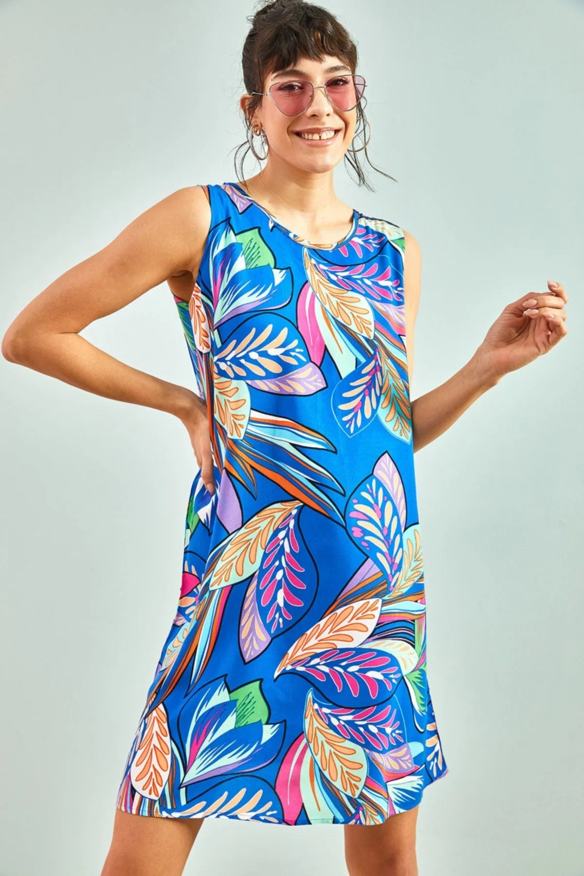 Multi Patterned Backless Viscose Dress, Boho Style Summer Fashion Mini Dress,Colorful Floral Prints Dress, Party Dress,Boho Style Cute Dress