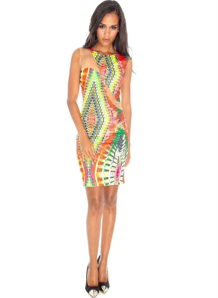 Multicoloured Aztec print design Evening Party Mini dress