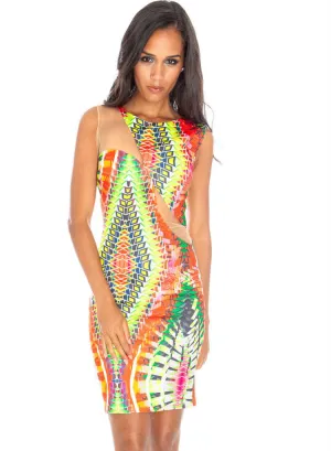Multicoloured Aztec print design Evening Party Mini dress