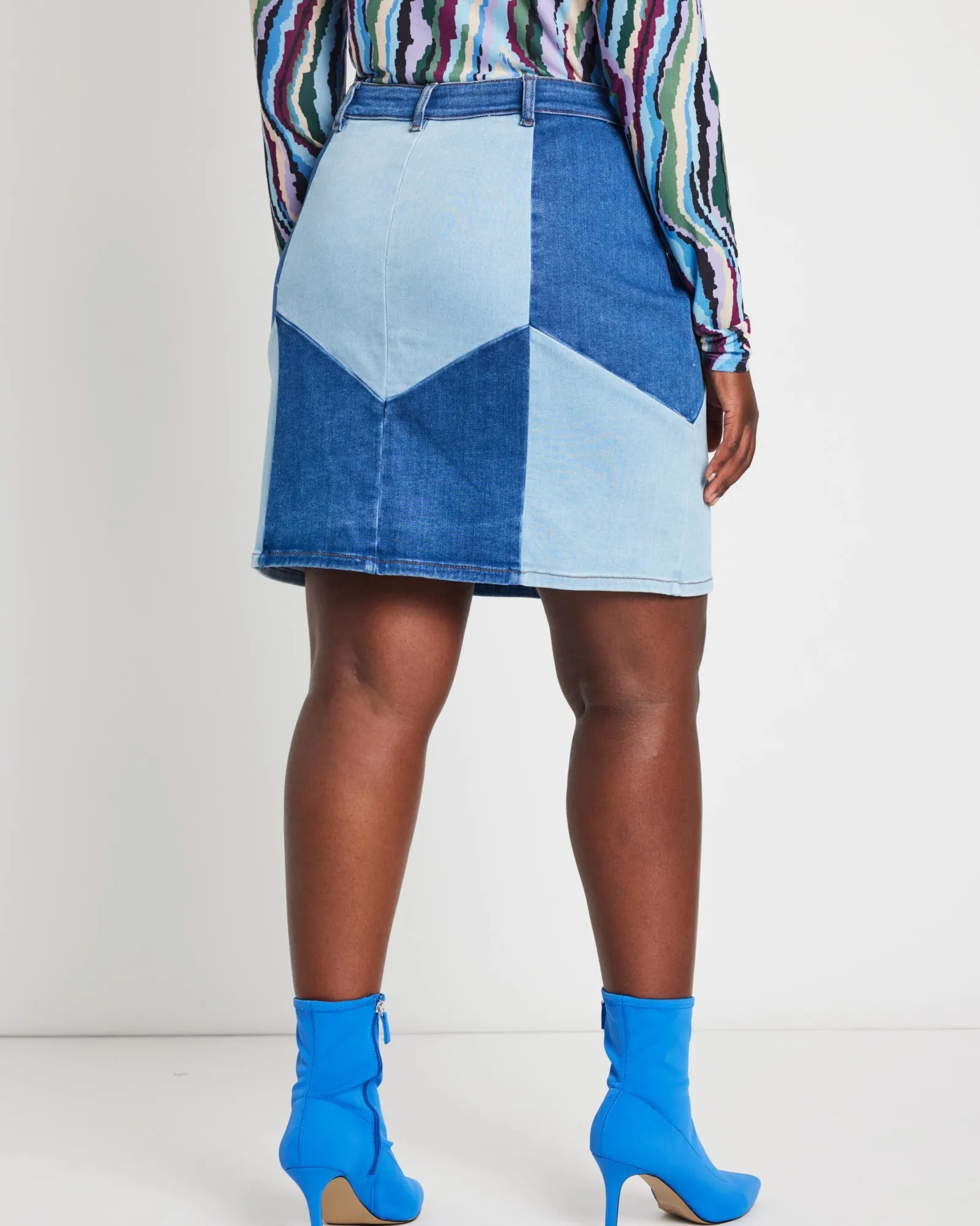 Muranda Denim Patchwork Mini Skirt | Light Wash   Dark Wash
