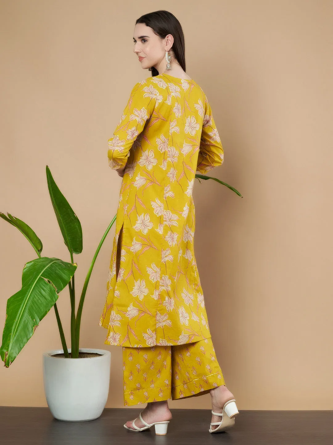 Mustard Yellow Cotton Kurta and Palazzo Set for Women