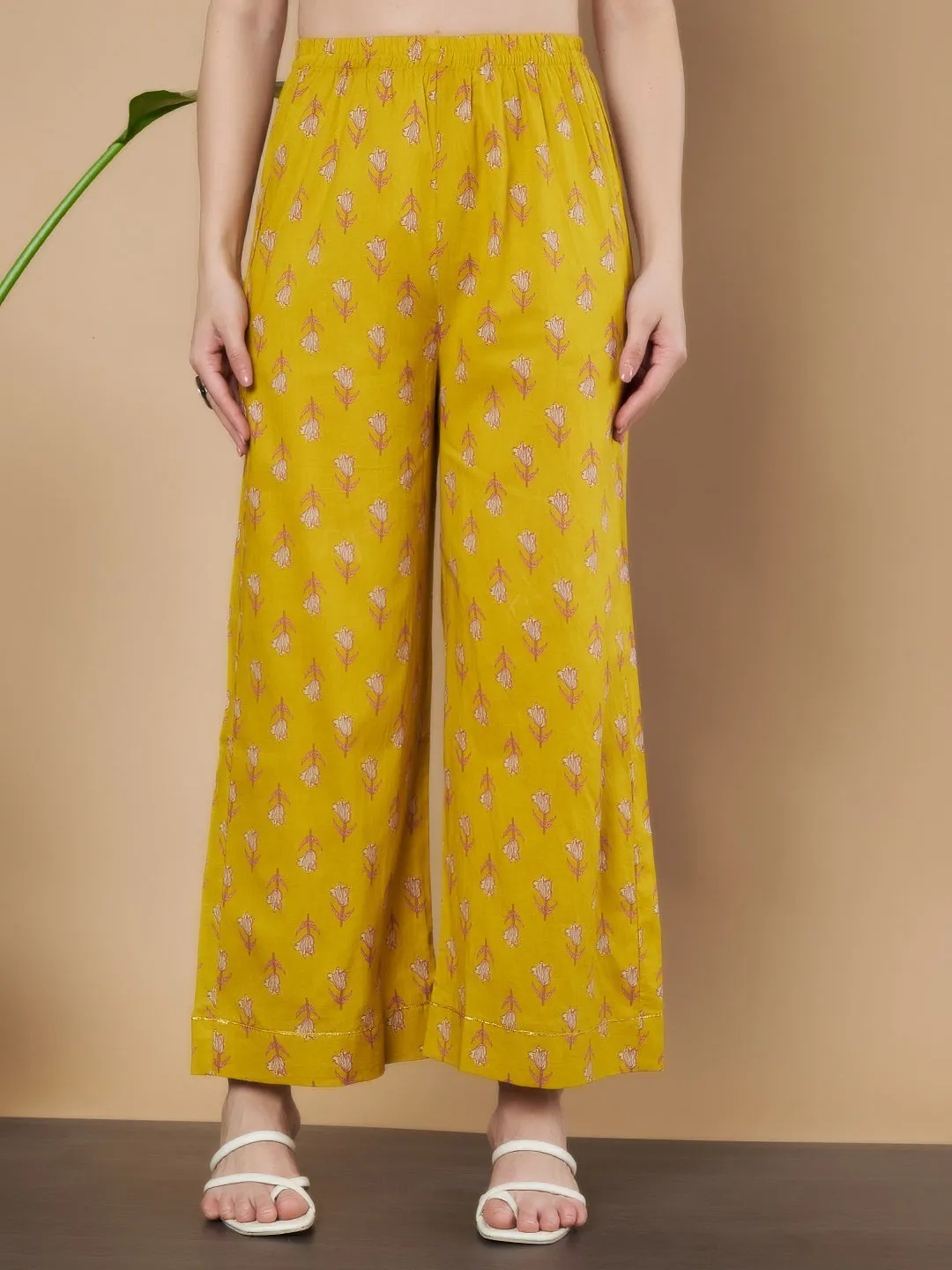 Mustard Yellow Cotton Kurta and Palazzo Set for Women
