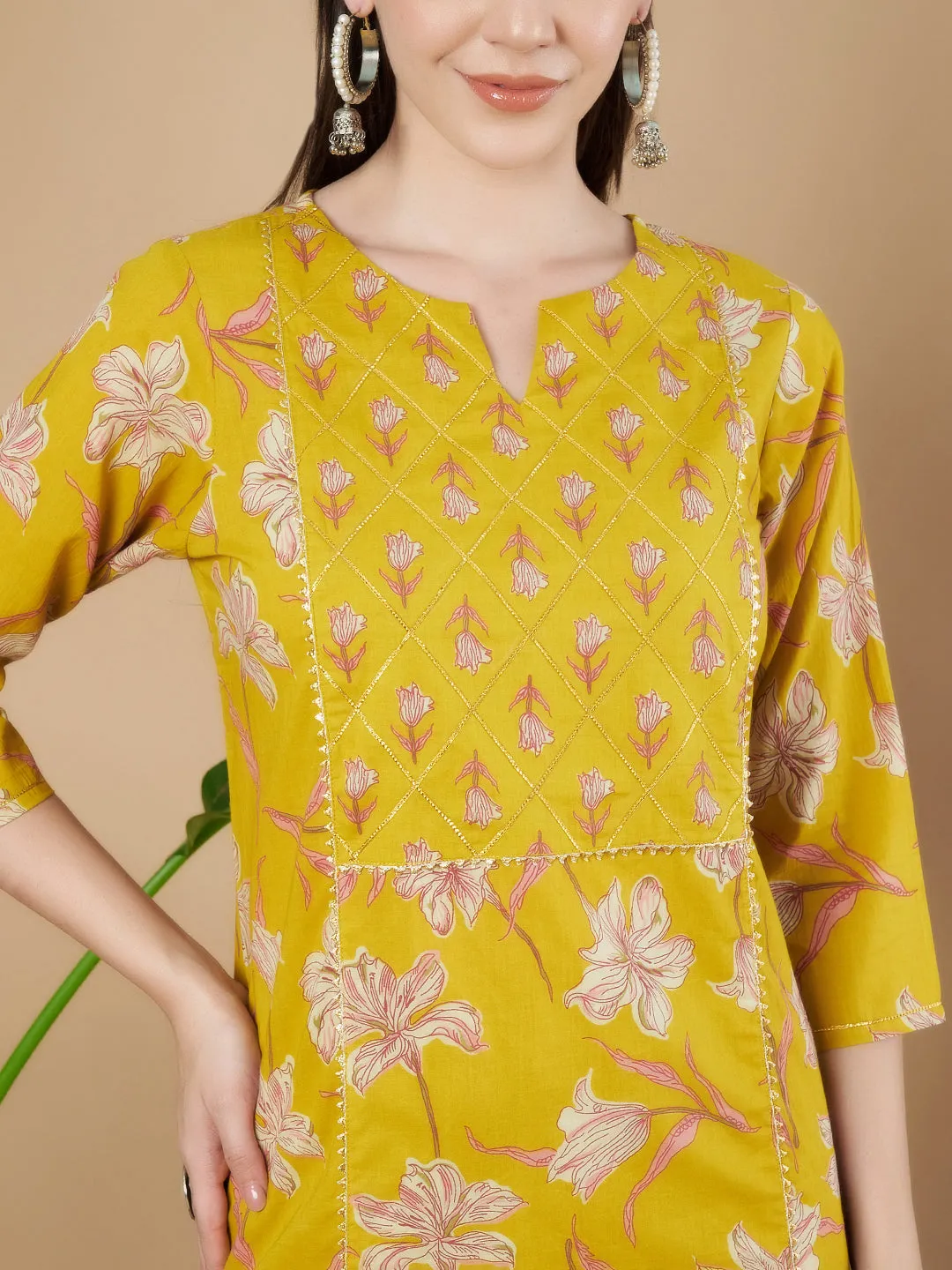 Mustard Yellow Cotton Kurta and Palazzo Set for Women