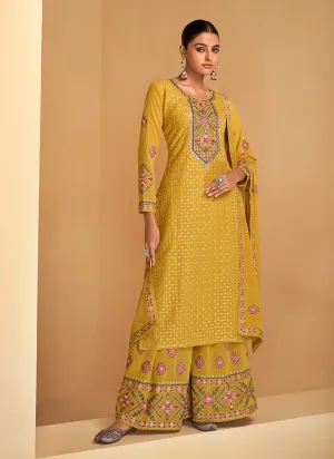 Mustard Yellow Multi Embroidery Festive Palazzo Suit