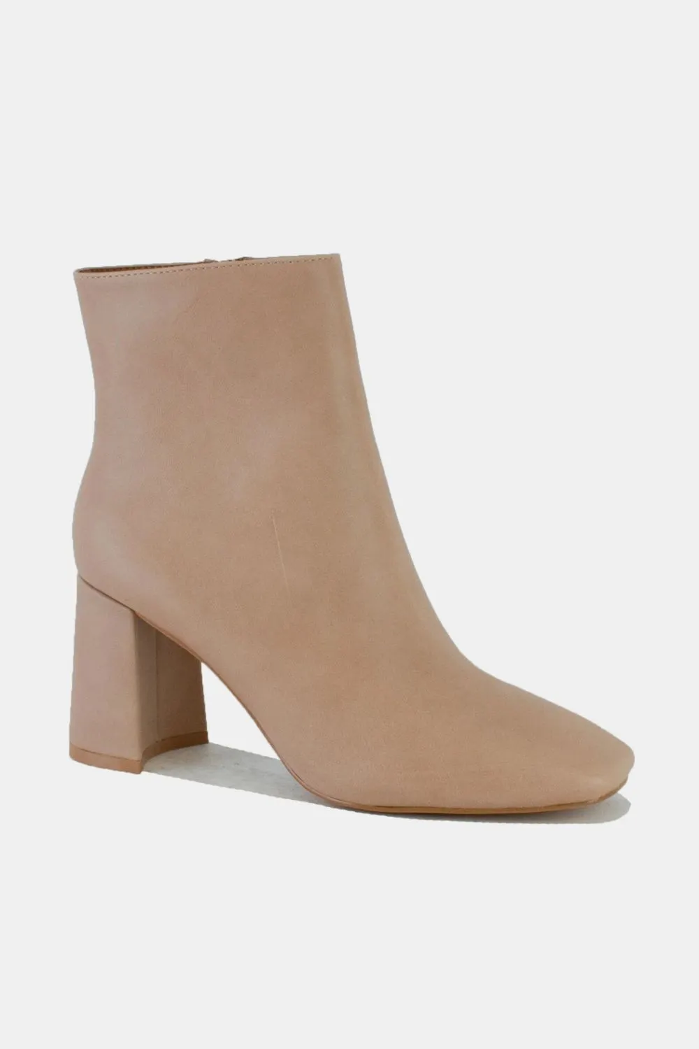 Natural Tone PU Leather Block Heel Boots with Side Zippers
