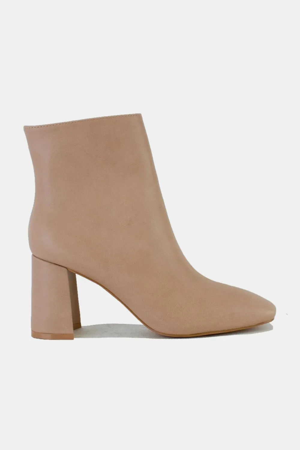 Natural Tone PU Leather Block Heel Boots with Side Zippers