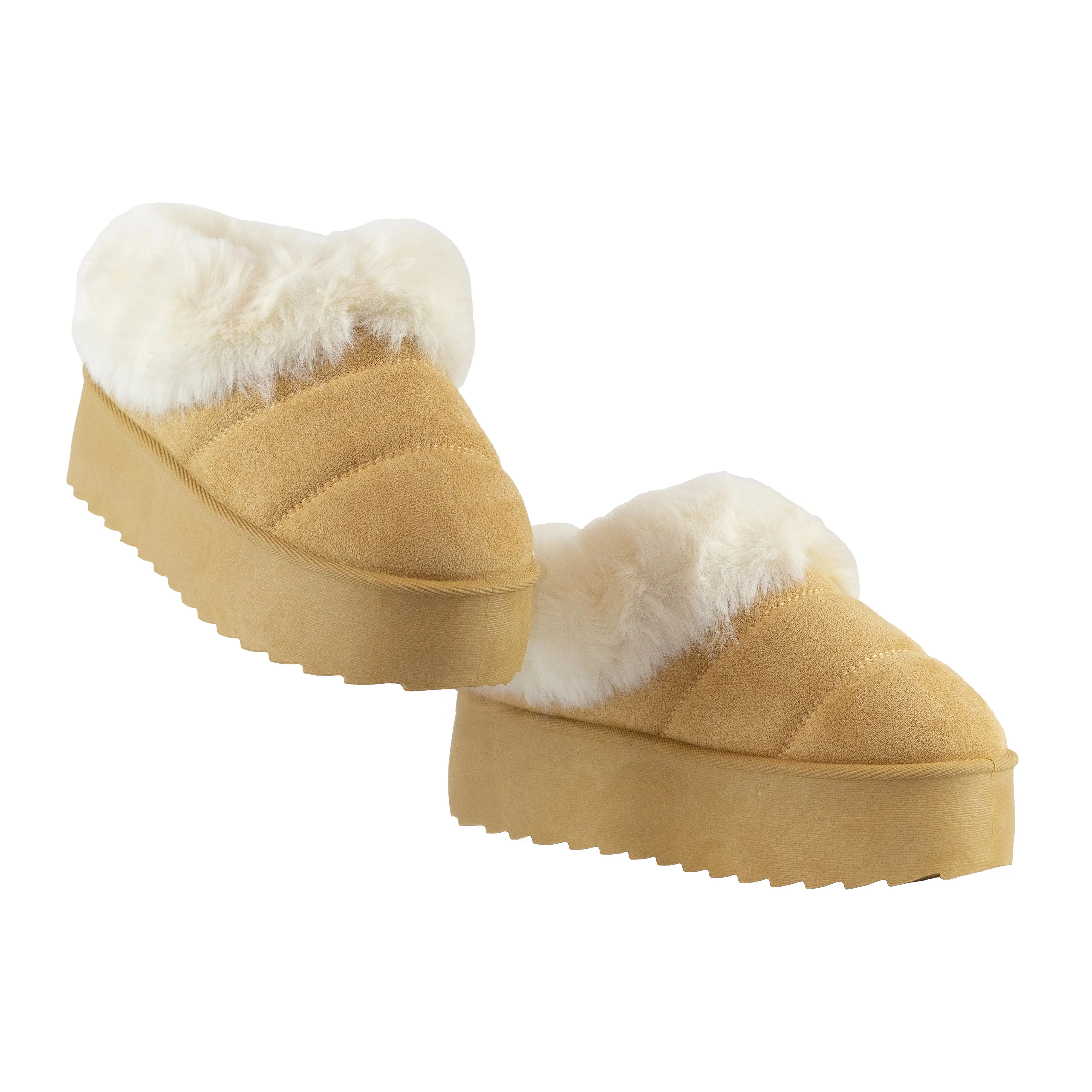 Nature - Faux Fur Platform Booties, Soft Interior Lining, Comfortable & Trendy for Casual Outings or Cozy Nights