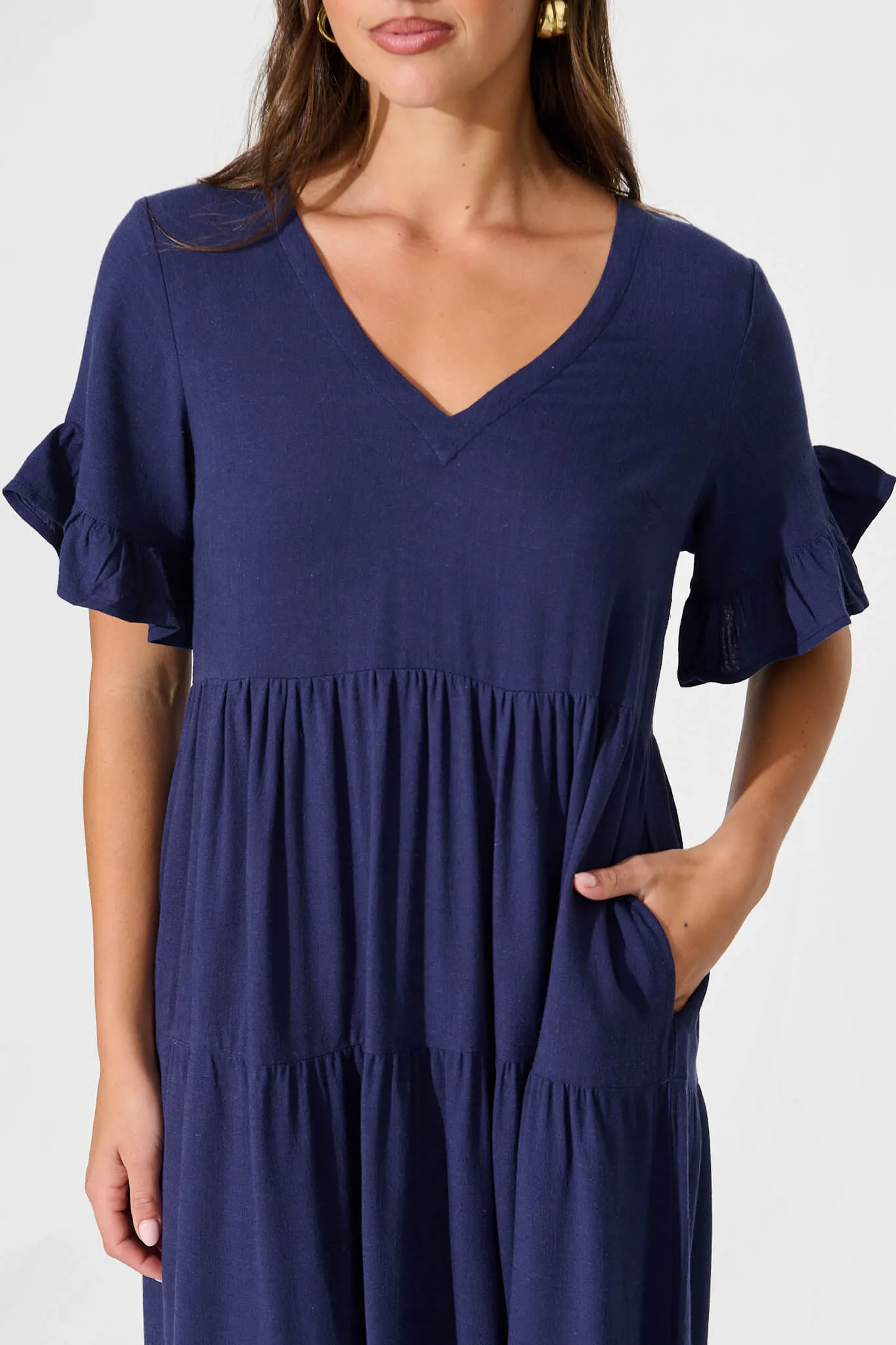 Navy Linen Blend Smock Dress by Kristen
