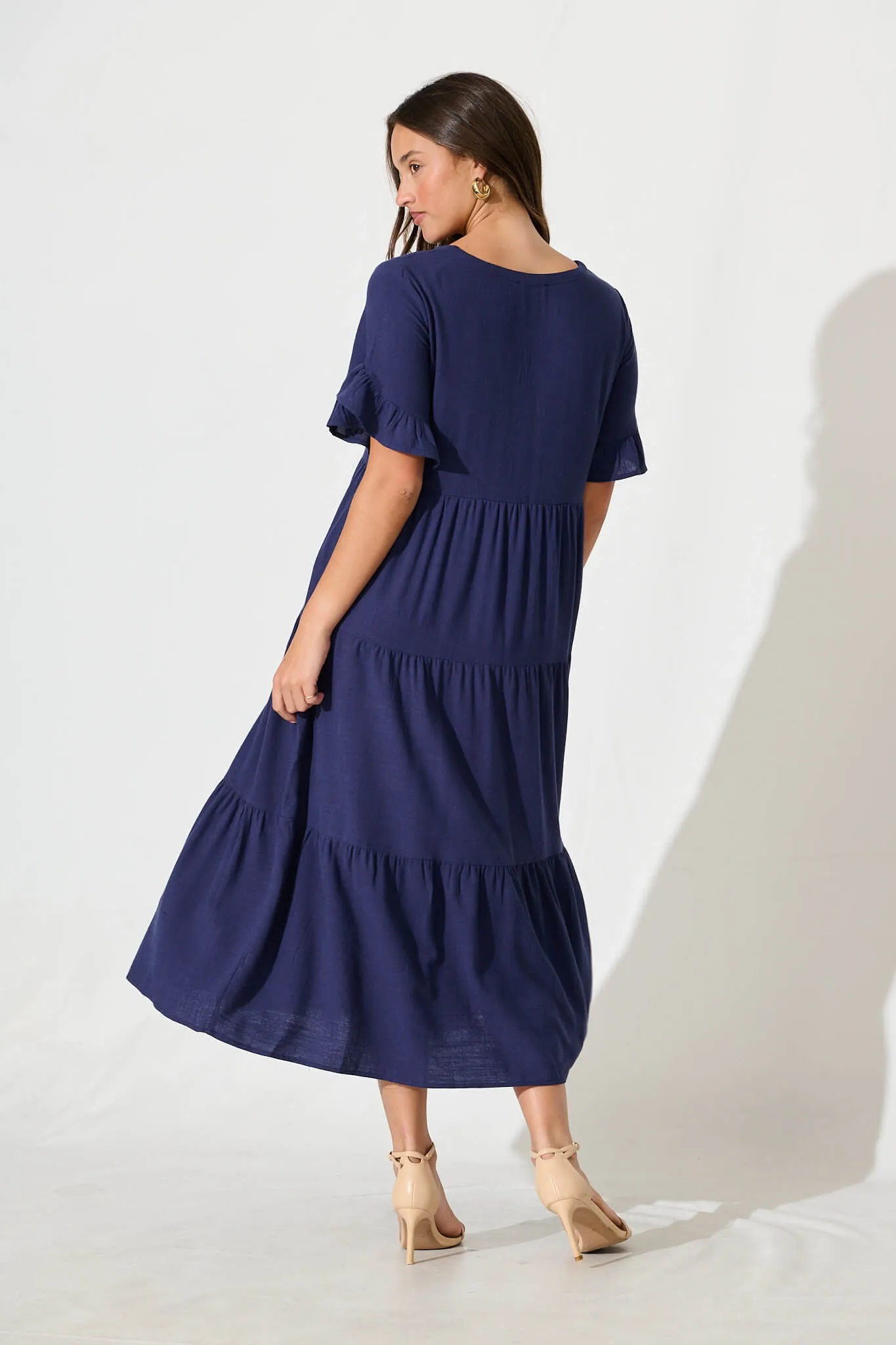 Navy Linen Blend Smock Dress by Kristen