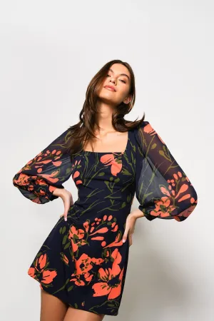 Navy Three Tonal Floral Print Elaine Mini Dress