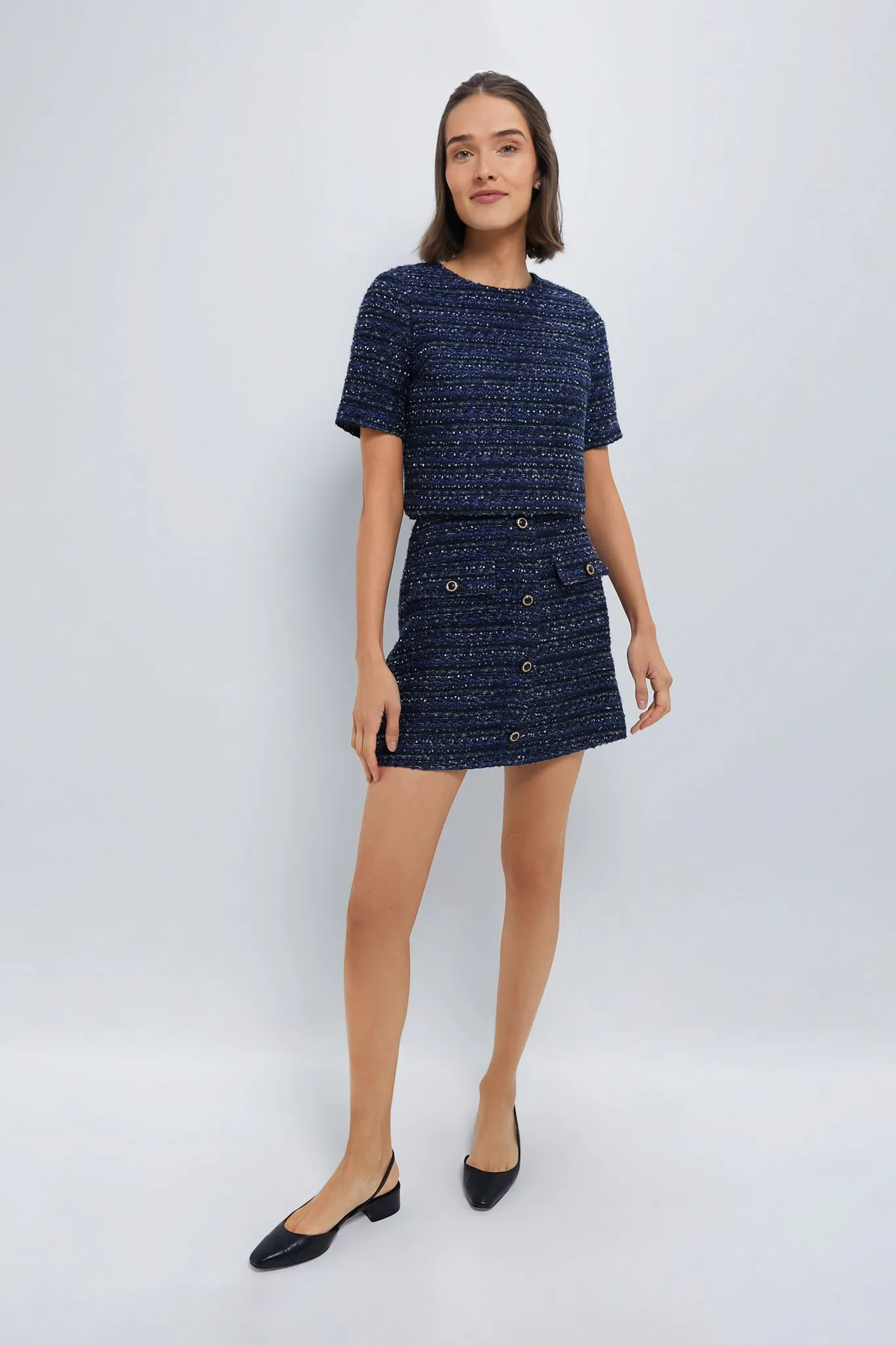 Navy Tweed Greer Mini Skirt