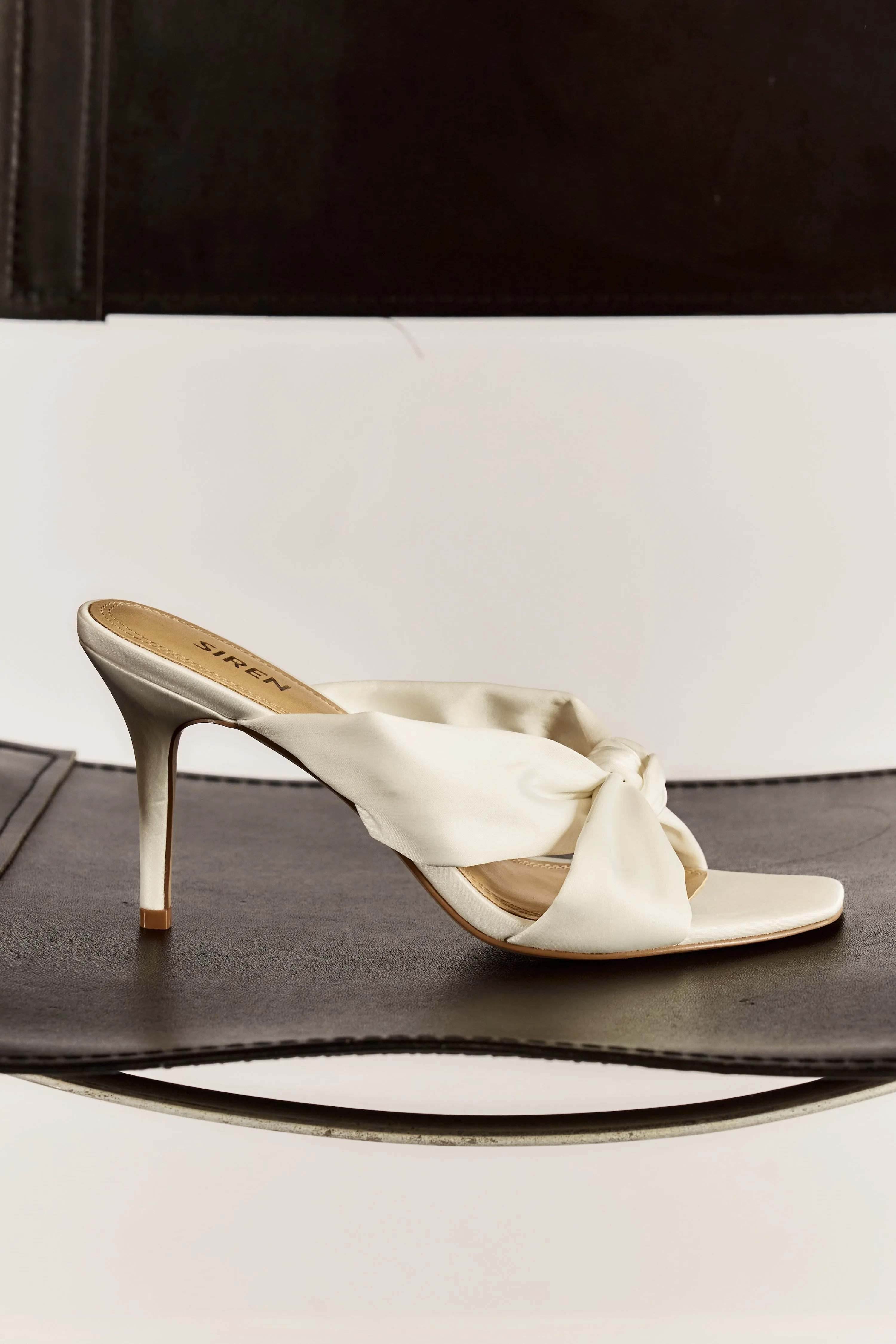 Nicola Satin Knot Mules - Ivory White Satin