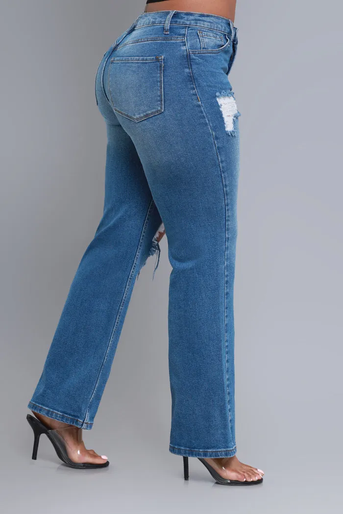 No Dress Code High Waist Distressed Bootcut Jeans - Dark Wash