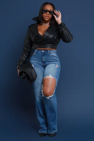 No Dress Code High Waist Distressed Bootcut Jeans - Dark Wash