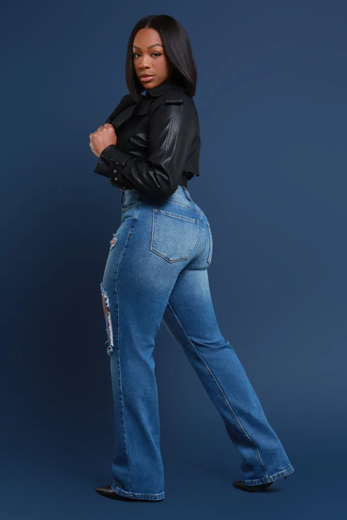 No Dress Code High Waist Distressed Bootcut Jeans - Dark Wash