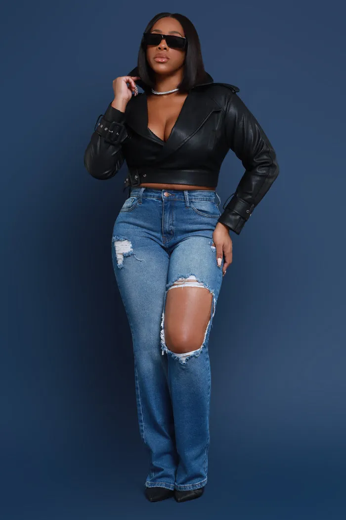 No Dress Code High Waist Distressed Bootcut Jeans - Dark Wash