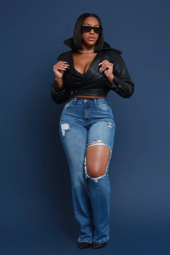 No Dress Code High Waist Distressed Bootcut Jeans - Dark Wash