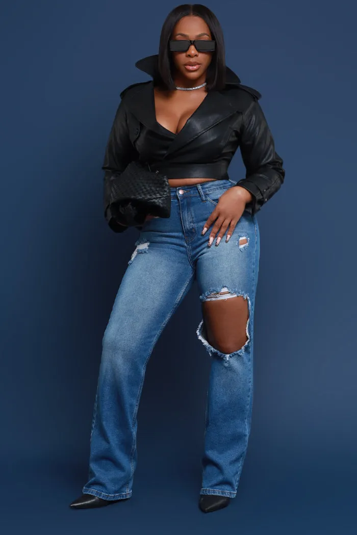 No Dress Code High Waist Distressed Bootcut Jeans - Dark Wash