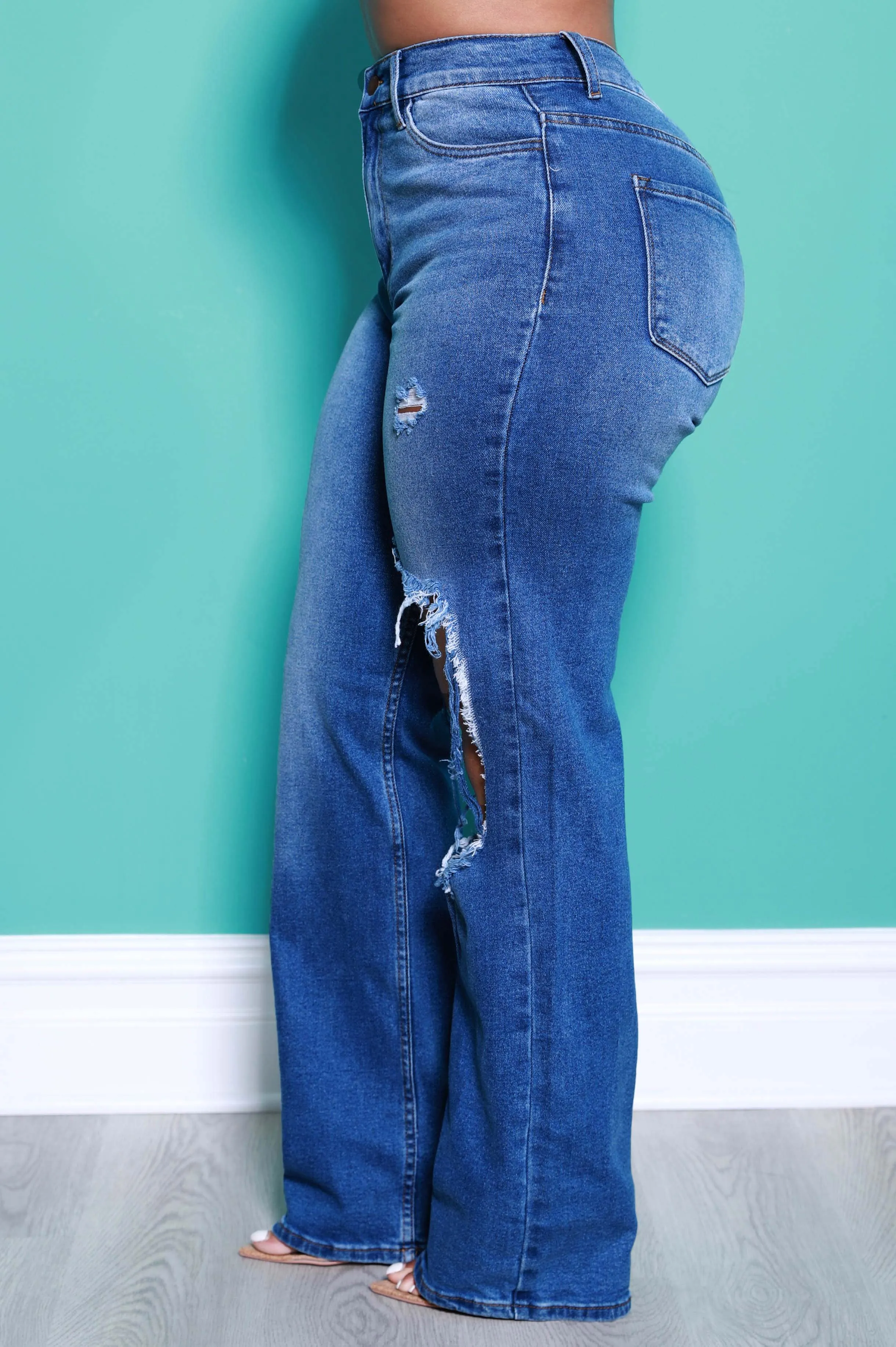 No Dress Code High Waist Distressed Bootcut Jeans - Dark Wash