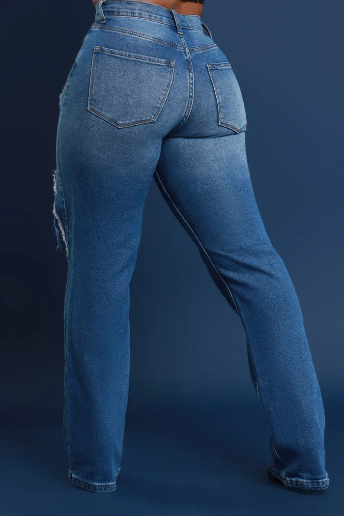 No Dress Code High Waist Distressed Bootcut Jeans - Dark Wash