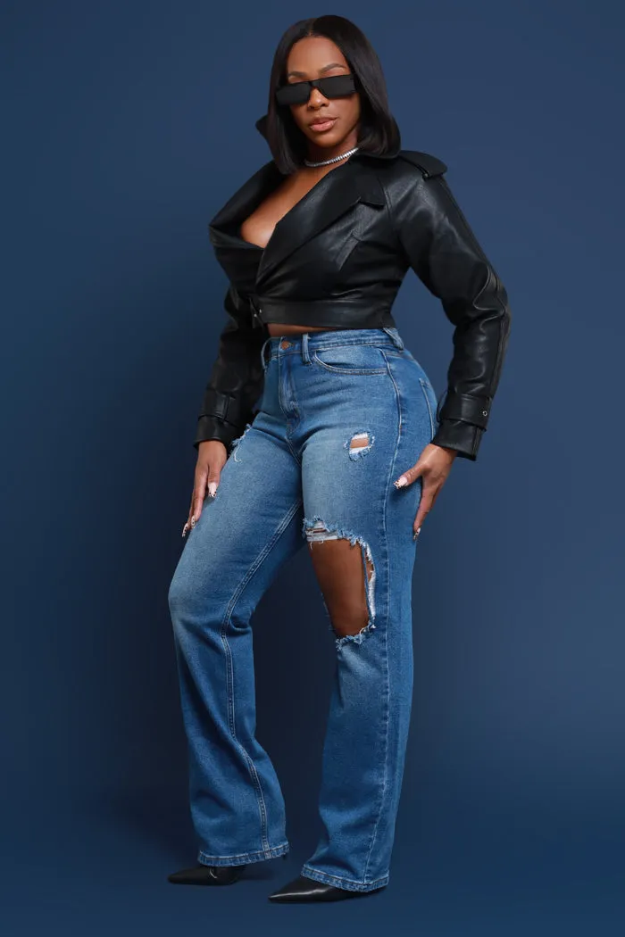 No Dress Code High Waist Distressed Bootcut Jeans - Dark Wash