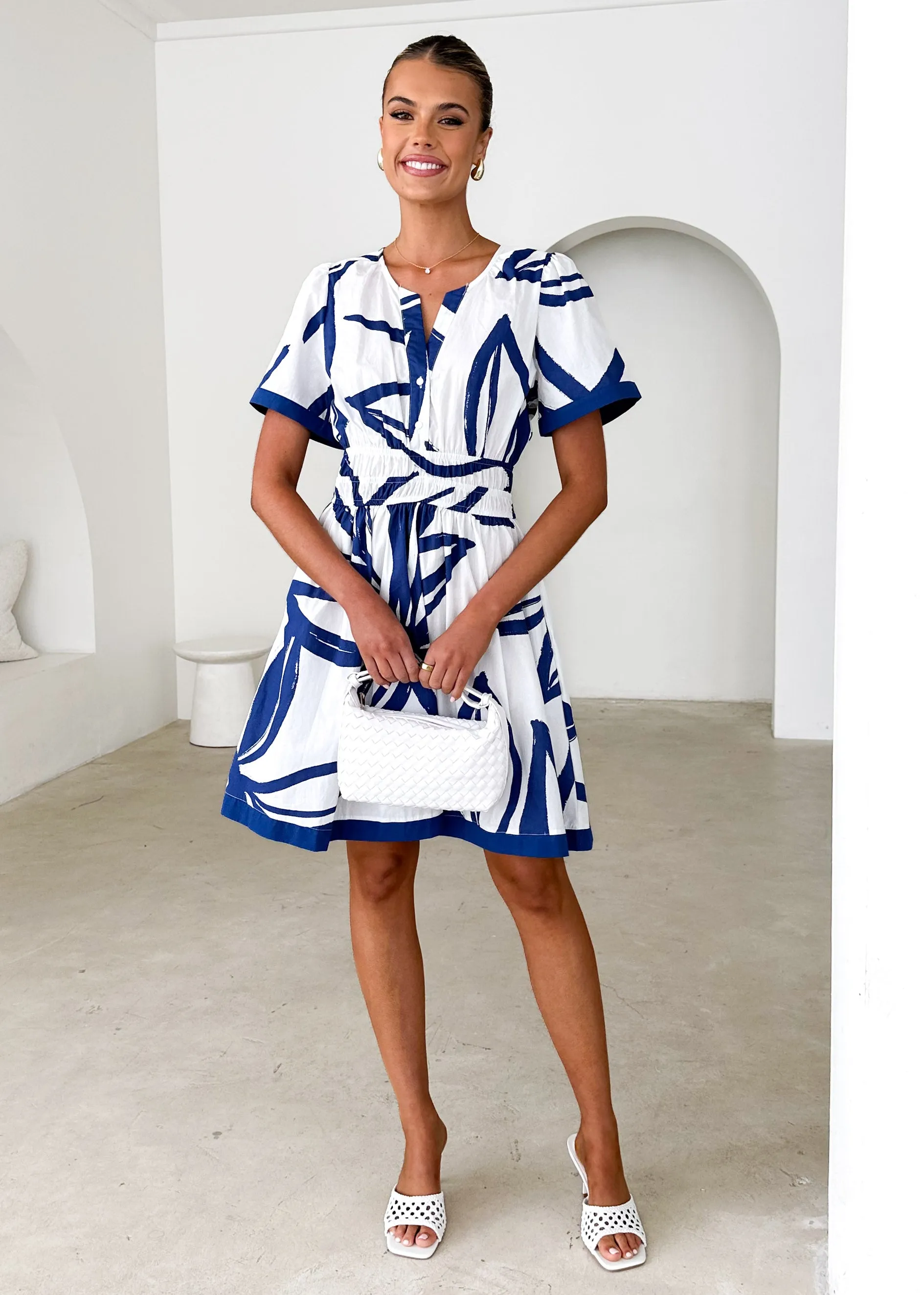 Noah Dress - Navy Leaf