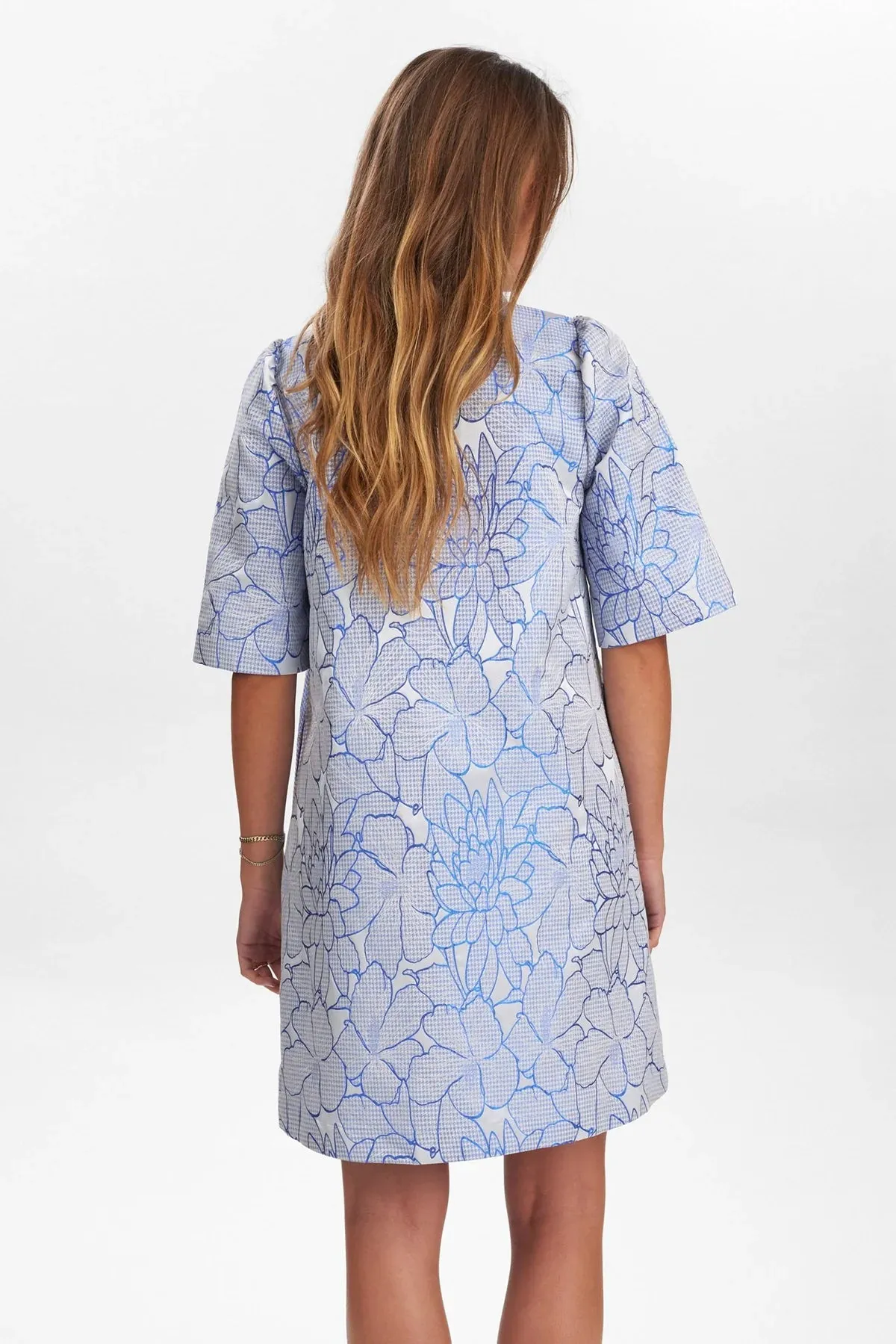 Numph Nuvida Blue Floral Jacquard Mini Dress