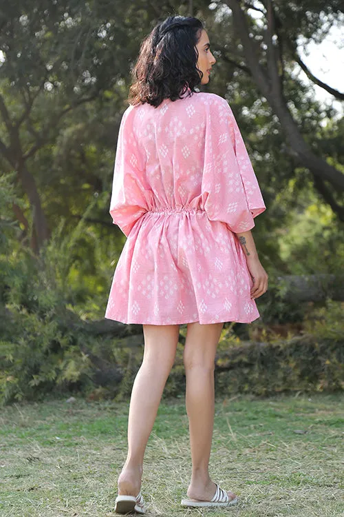 Okhai 'Pink Flare' Handloom Cotton Ikkat Dress
