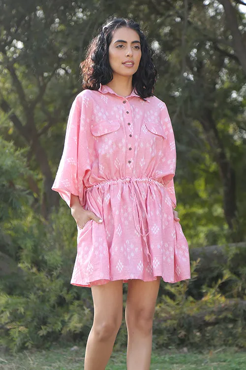 Okhai 'Pink Flare' Handloom Cotton Ikkat Dress