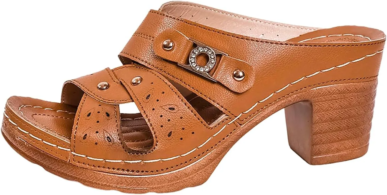 Open Toe Sandals for Women Womens Plus Size Thong Sandals With Metal Belt And High Heel In Solid Color