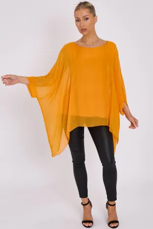 Orange Silk Batwing Sleeve Blouse