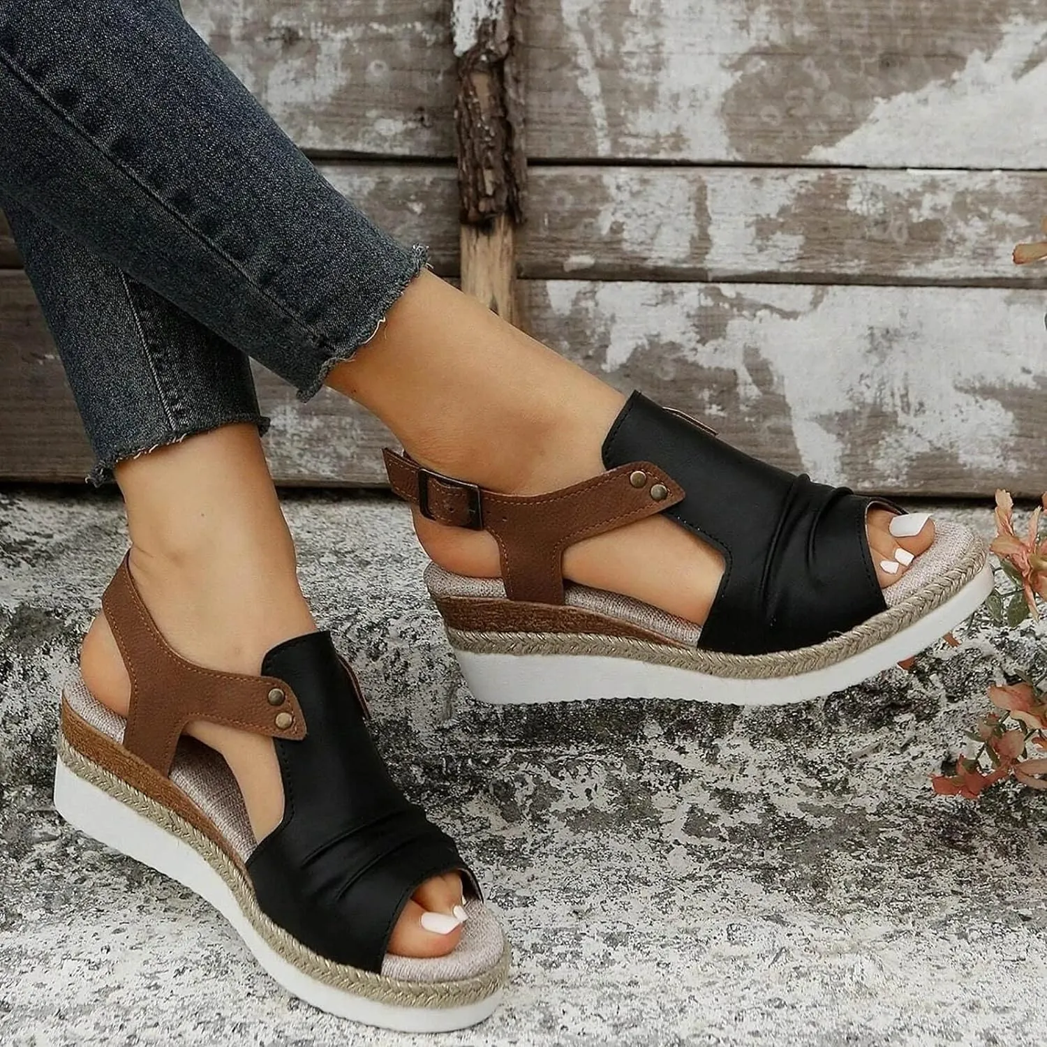 Orthopedic Sandals for Women,Women Walking Slippers with Arch Support Wedge Sandals Summer Dressy Open Toe Ankle Strap Platform Beach Casual Slip on Sandals Beach Dress Comfortable Shoes