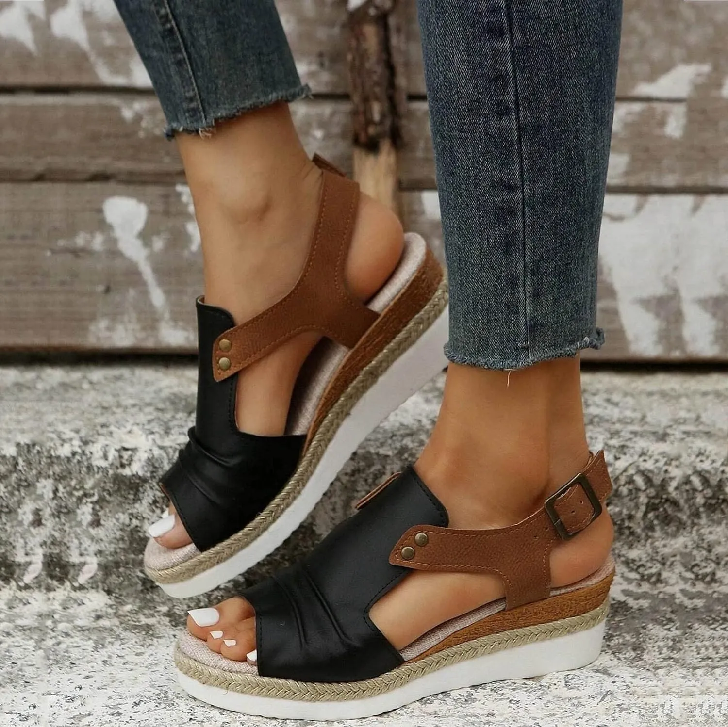 Orthopedic Sandals for Women,Women Walking Slippers with Arch Support Wedge Sandals Summer Dressy Open Toe Ankle Strap Platform Beach Casual Slip on Sandals Beach Dress Comfortable Shoes