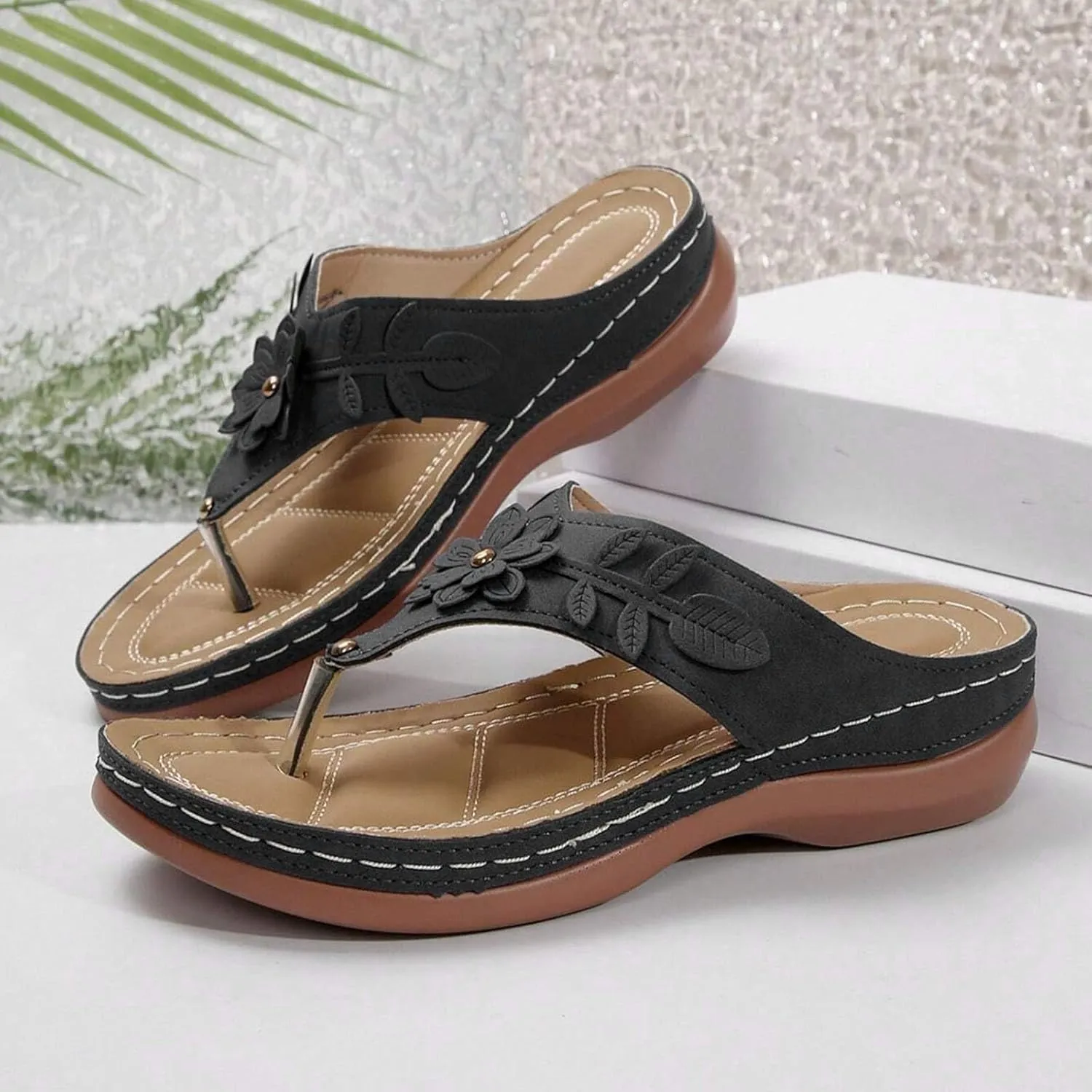 Orthopedic Wedge Sandals for Women Summer Dressy 2025 Flat Open Toe Platform Sandals Casual Flip Flops for Women with Arch Support Silppers