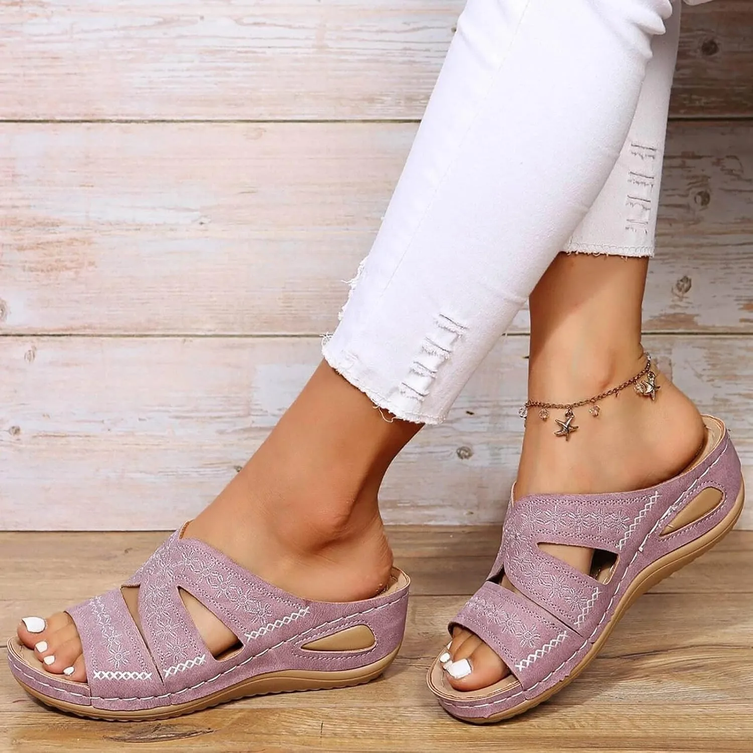 Orthopedic Wedge Sandals for Women Summer Dressy 2025 Flat Open Toe Platform Sandals Casual Flip Flops for Women with Arch Support Silppers