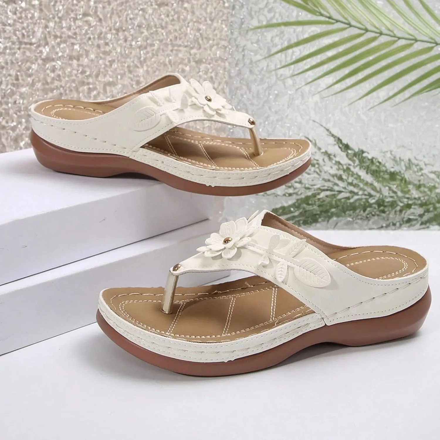 Orthopedic Wedge Sandals for Women Summer Dressy 2025 Flat Open Toe Platform Sandals Casual Flip Flops for Women with Arch Support Silppers