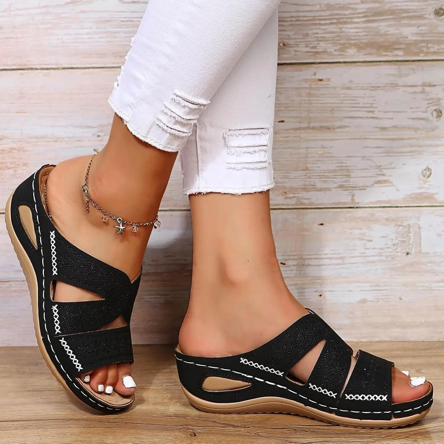 Orthopedic Wedge Sandals for Women Summer Dressy 2025 Flat Open Toe Platform Sandals Casual Flip Flops for Women with Arch Support Silppers