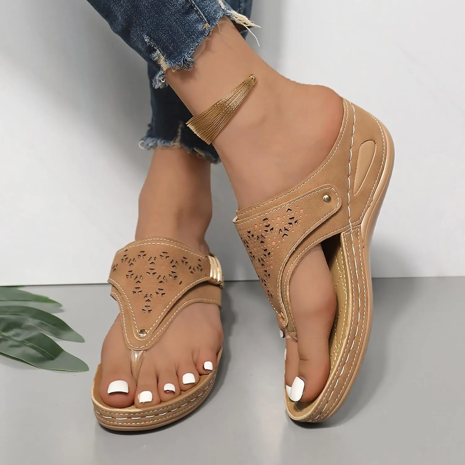 Orthopedic Wedge Summer Shoes for Women Dressy 2025 Flat Open Toe Platform Sandals Casual Flip Flops for Women 2025 with Arch Support Slippers for Office Espadrilles