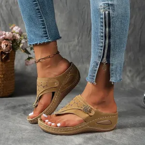 Orthopedic Wedge Summer Shoes for Women Dressy 2025 Flat Open Toe Platform Sandals Casual Flip Flops for Women 2025 with Arch Support Slippers for Office Espadrilles
