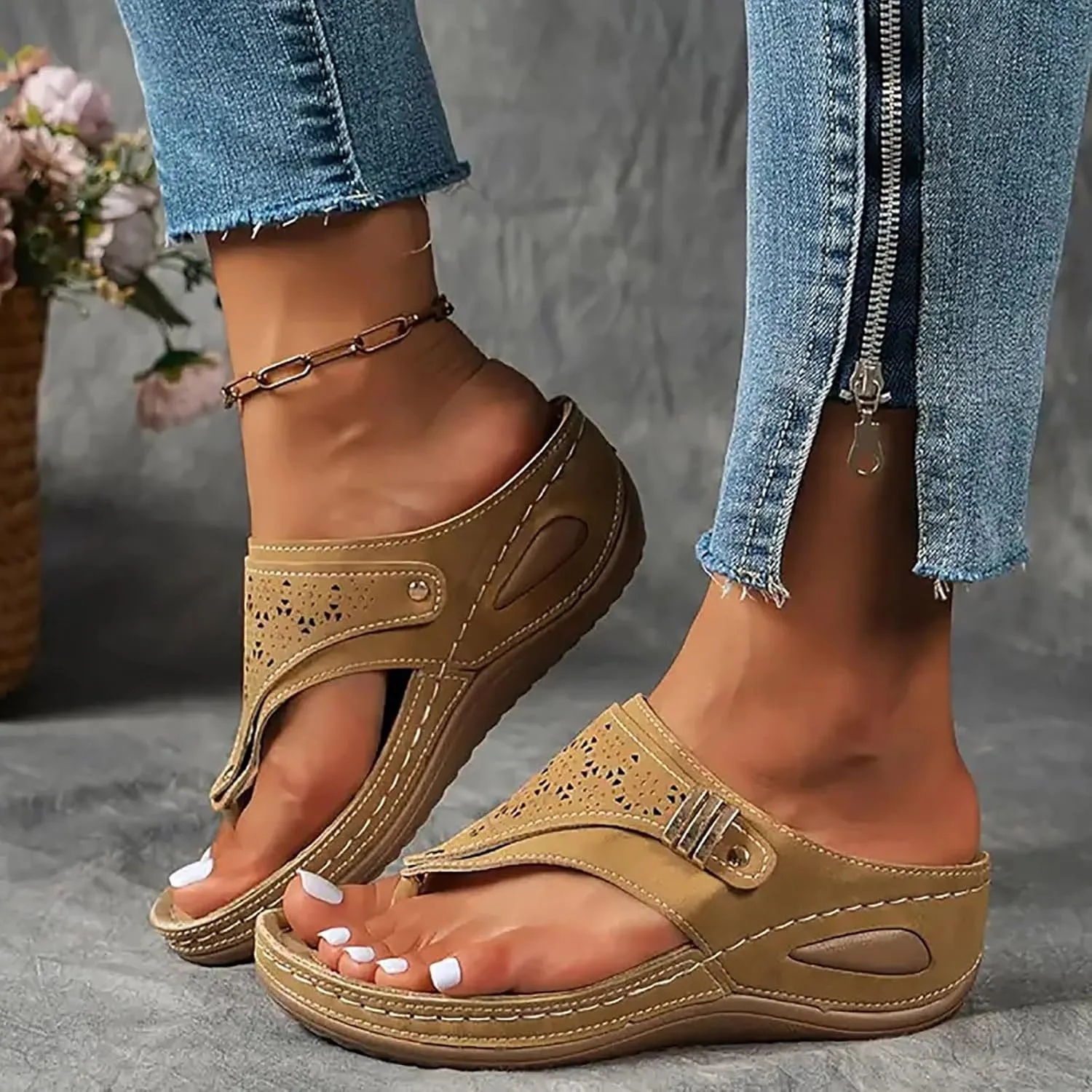 Orthopedic Wedge Summer Shoes for Women Dressy 2025 Flat Open Toe Platform Sandals Casual Flip Flops for Women 2025 with Arch Support Slippers for Office Espadrilles