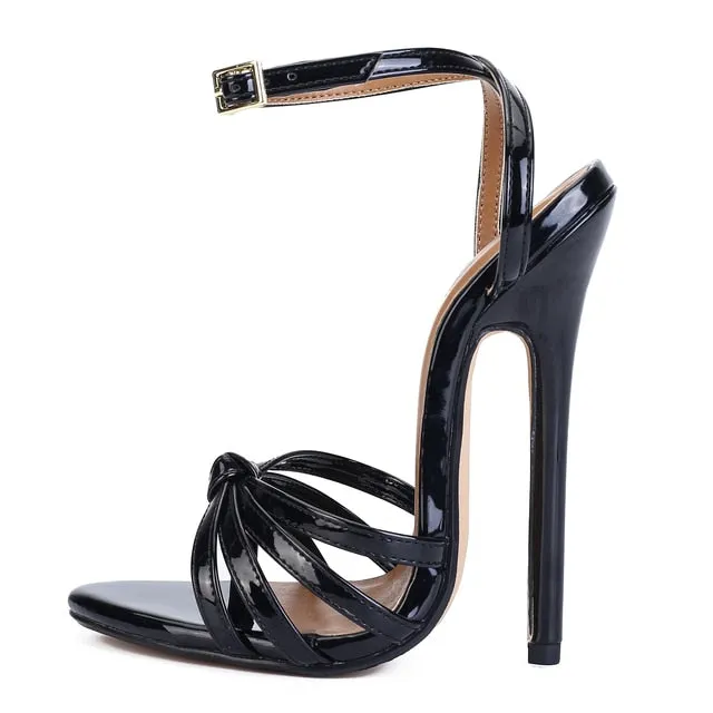 Party Sandals: 15cm Thin High Heels, Peep Toe Buckle Pumps - Crossdresser Plus Sizes 45-48