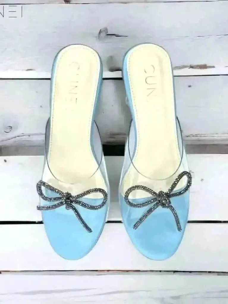Pastel Blue Clear Strap Bella Heels with Bow