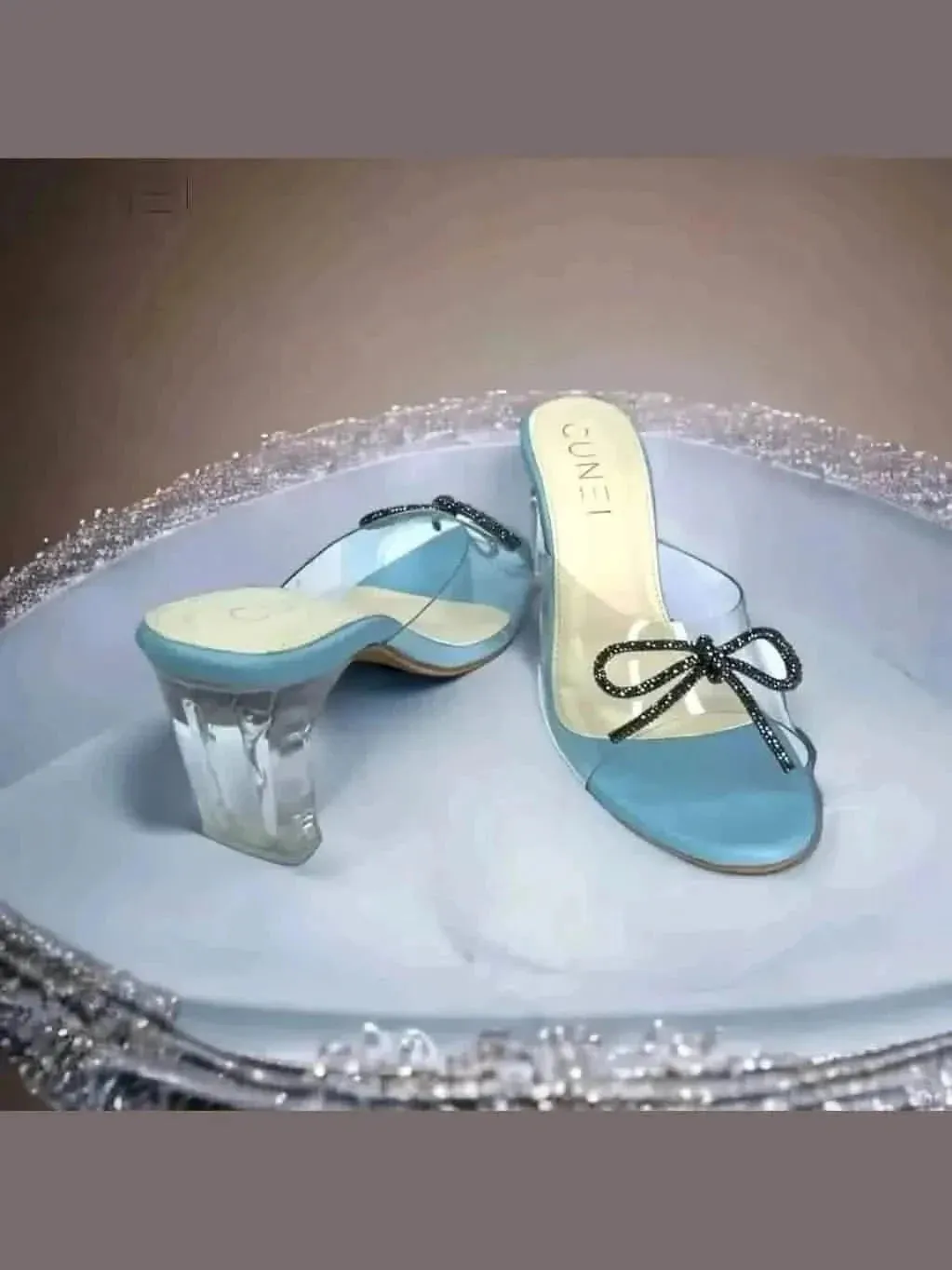 Pastel Blue Clear Strap Bella Heels with Bow