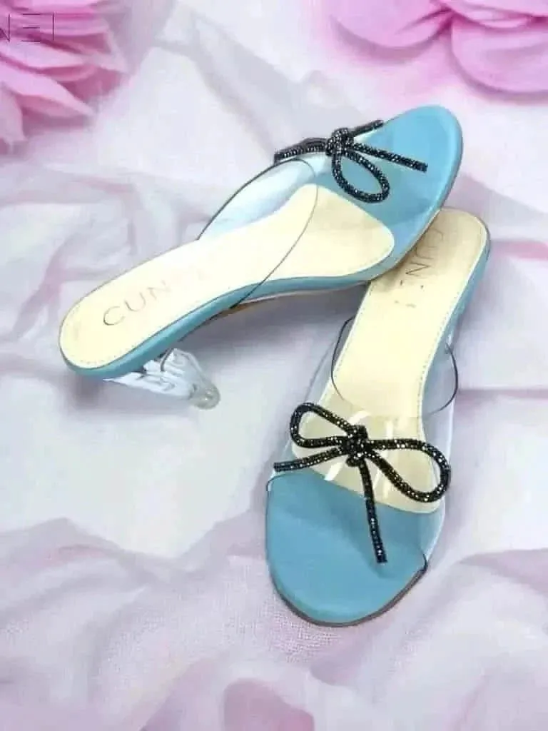 Pastel Blue Clear Strap Bella Heels with Bow