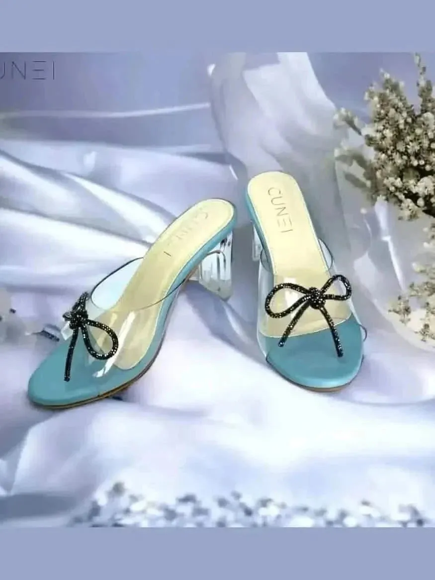 Pastel Blue Clear Strap Bella Heels with Bow